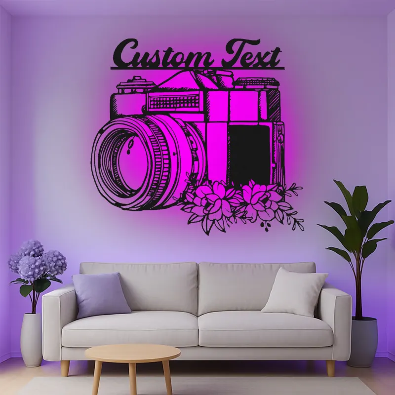 Custom Camera Led Light Metal Wall Art Personalized Photographer Gift Studio or Office Decor