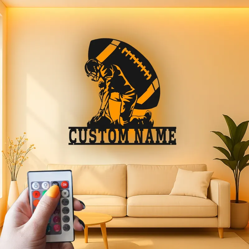 Custom Football Player LED Sign | Personalized Metal Wall Art for Teen Room | Sports Fan Gift | Athlete Decor