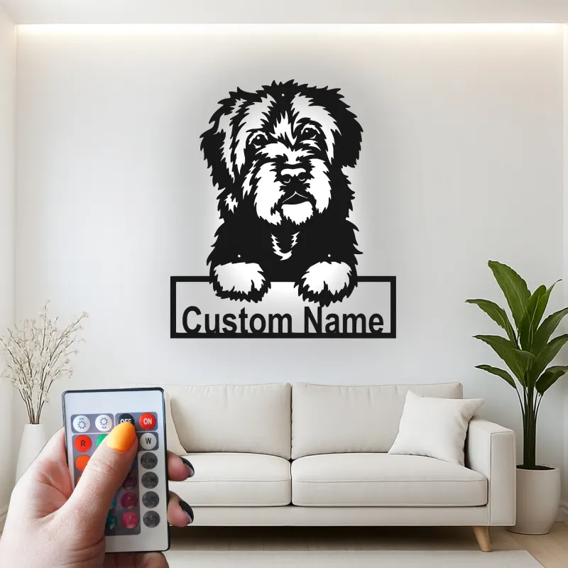 Décoration murale en métal LED personnalisée de chien de berger - Cadeau pour amoureux des animaux