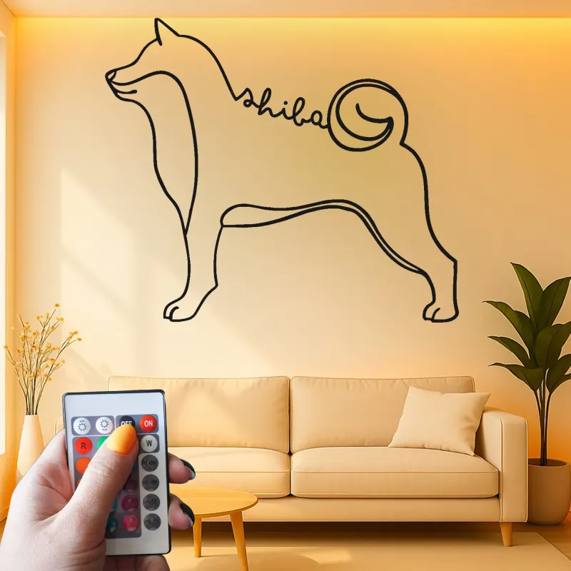 Shiba Inu LED-Wandkunst | Individuelle Metall-Silhouette eines Hundes | Minimalistisches Japandi-Hausdekor Geschenk für Tierliebhaber