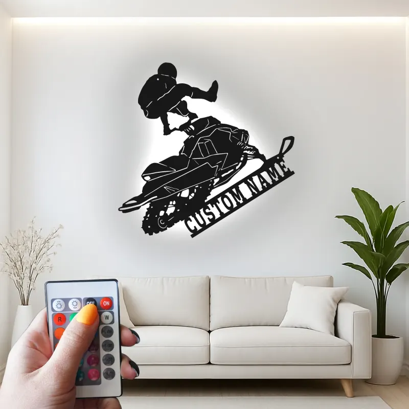Cartel de metal personalizado para moto de nieve | Señal LED de deportes extremos | Decoración mural personalizada para garaje | Regalo para motonieve