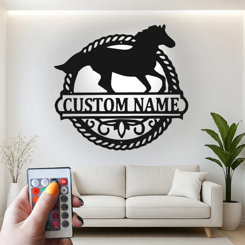Enseigne LED cheval personnalisée | Décoration murale équestre en métal sur mesure | Déco de box, écurie et ranch | Cadeau pour les amoureux des chevaux