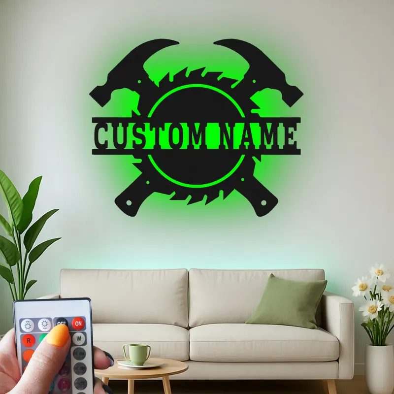 Décoration murale en métal personnalisée avec éclairage LED d'outils de menuisier