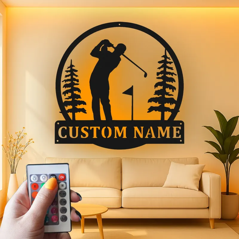 Cartel LED de golf personalizado | Decoración mural de metal a medida para sala de ocio | Decoración con nombre de golfista | Regalo para papá