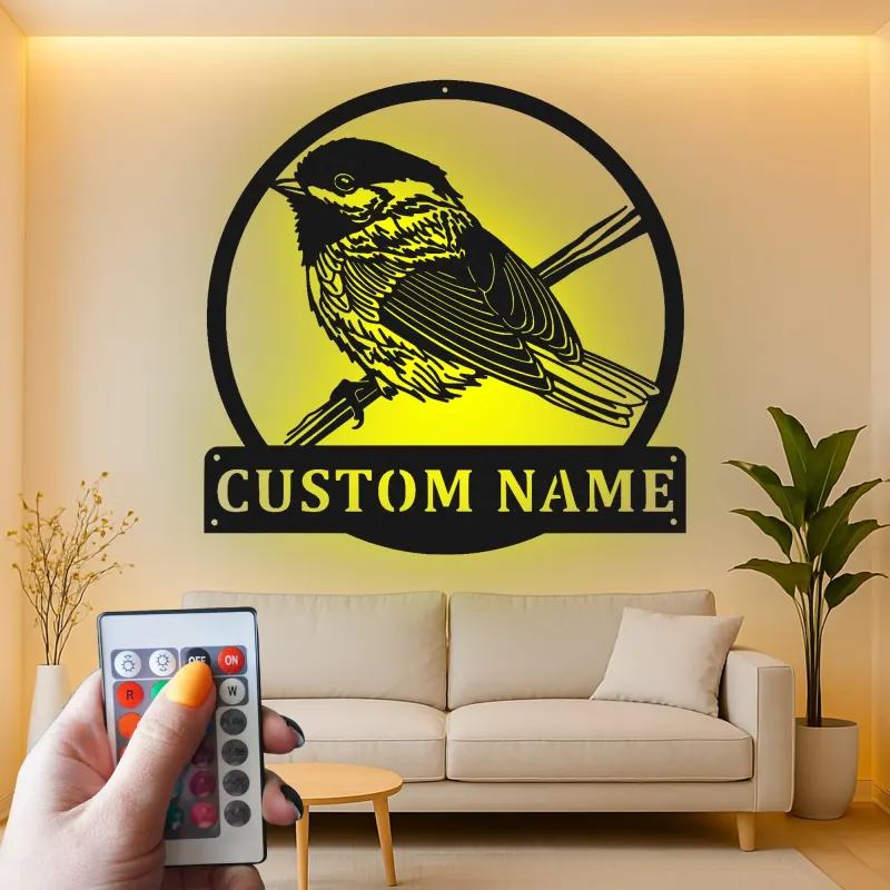 Personalisierte Vogel LED-Beleuchtung Metall-Wandkunst Geschenk für Naturliebhaber Schlafzimmer oder Wohnzimmer Dekor 1