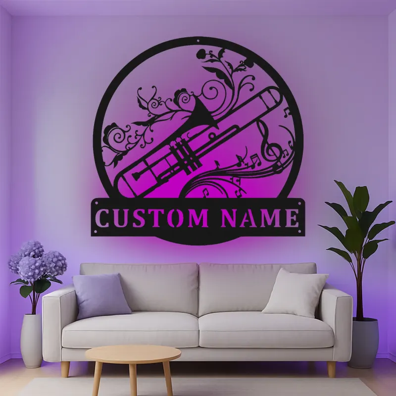Custom Trumpet Led Light Metal Wall Art Personalized Musician Gift Music Room Decor for Brass Lovers