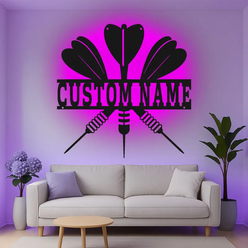 Insegna in metallo LED personalizzata per dartboard regalo per appassionati di freccette decorazione per sala giochi