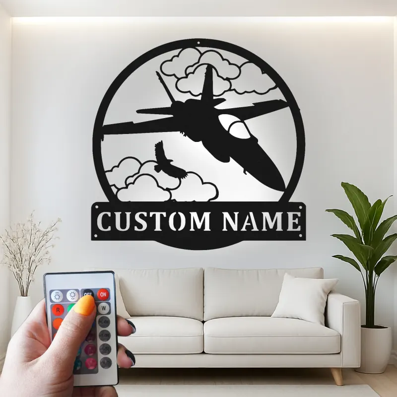 Custom Fighter Jet LED Sign | Metal Aviation Wall Art | Personalized Pilot Gift | Illuminated Man Cave Decor | Aircraft Name Sign