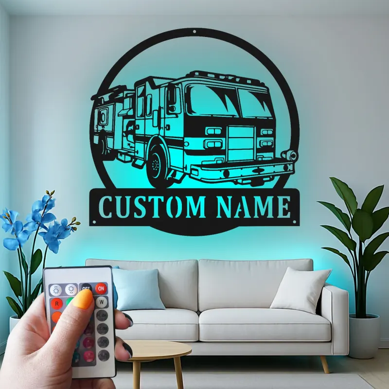 Personalized Firefighter LED Sign | Custom Metal Wall Art | Fire Station Decor | Gift for American Hero