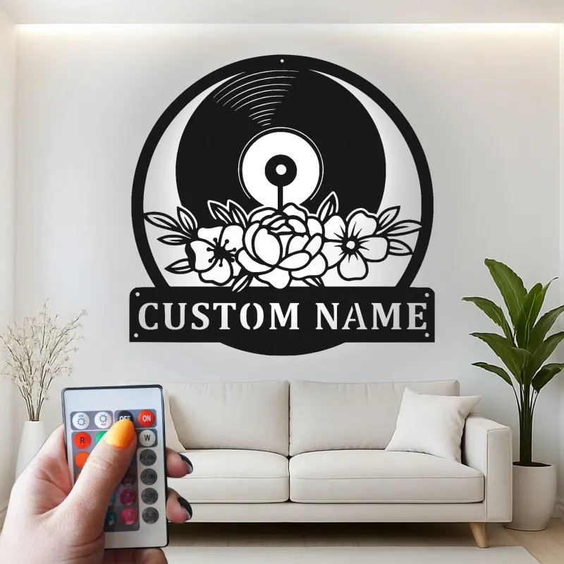 Cartel de metal LED de disco de vinilo personalizado para amantes de la música, regalo para estudio en casa 1