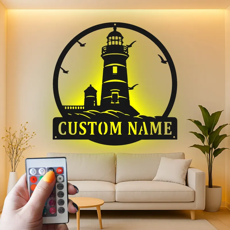 Custom Lighthouse Led Light Metal Wall Art Personalized Coastal Gift Nautical Decor for Beach House 2