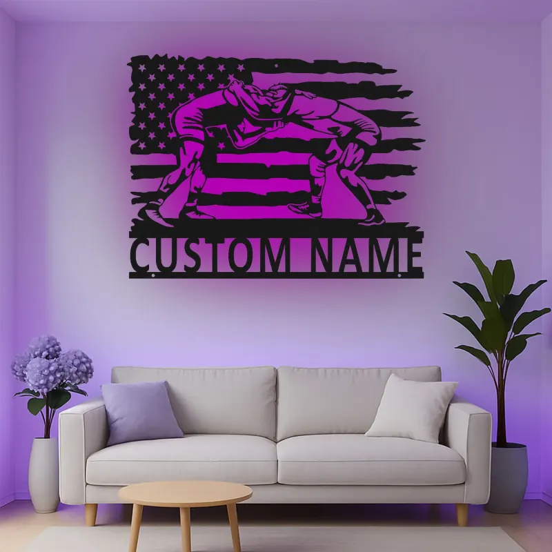 Insegna in metallo LED personalizzata per la lotta, regalo per lottatori, decorazione per man cave e sport