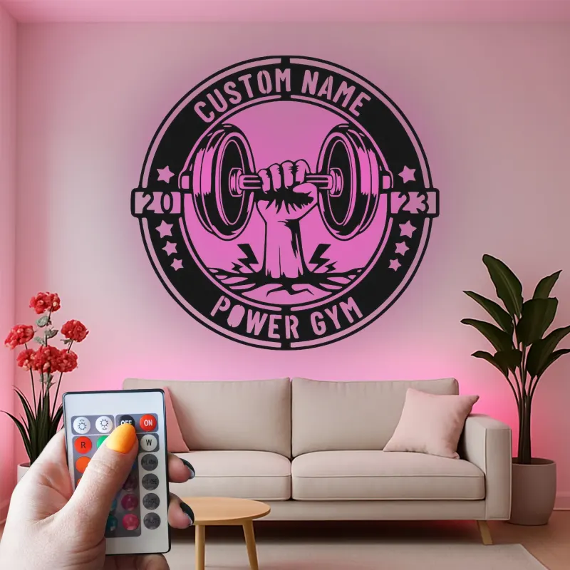 Enseigne LED personnalisée pour salle de sport | Décoration murale en métal personnalisée pour le fitness | Cadeau déco musculation pour salle d’entraînement