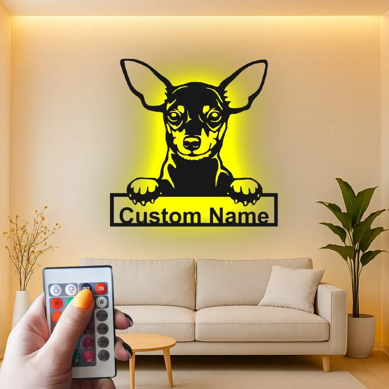 Décoration murale en métal personnalisée Chihuahua avec Rétroéclairage - Cadeau pour Amateurs de Chiens - Décor de Salon
