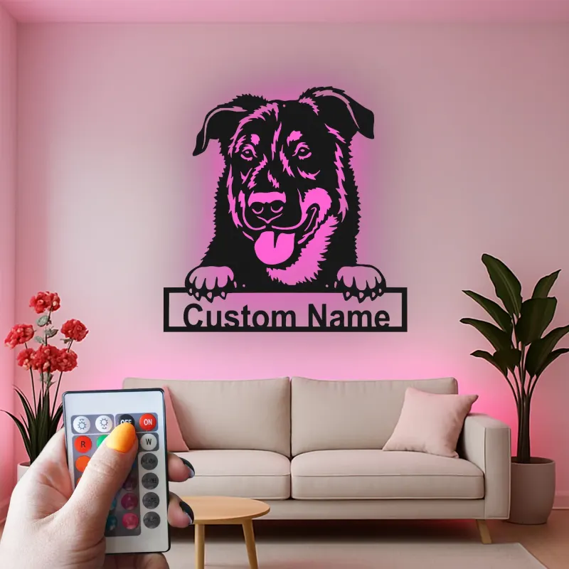 Insegna in metallo LED personalizzata per cani - Regalo per amanti dei cani, decorazione per soggiorno o ingresso