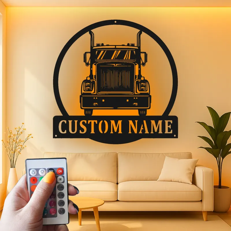 Custom Semi Truck Led Light Metal Wall Art Personalized Gift for Truckers Garage or Man Cave Decor 12