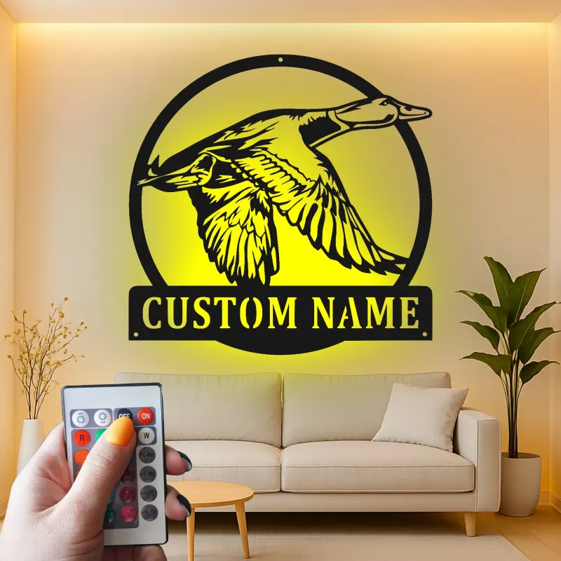 Cartel de metal LED de pato personalizado Regalo para amantes de la naturaleza Decoración de cabaña rústica