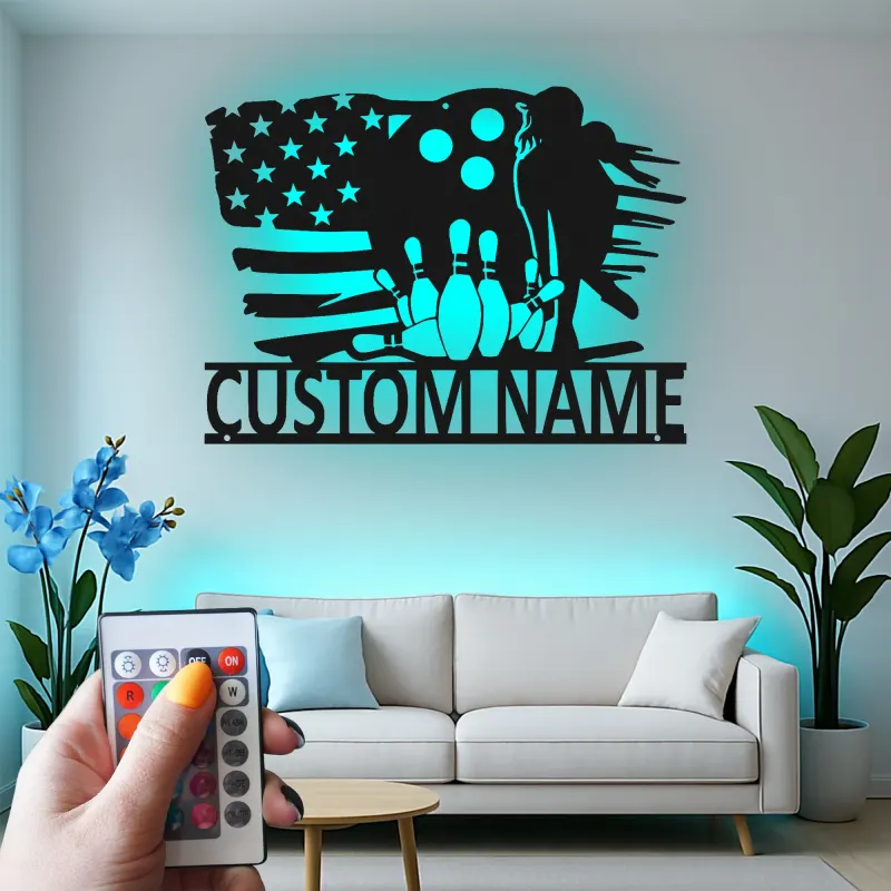 Cartel de metal LED personalizado para boliche, regalo para entusiastas del boliche, decoración de sala de juegos