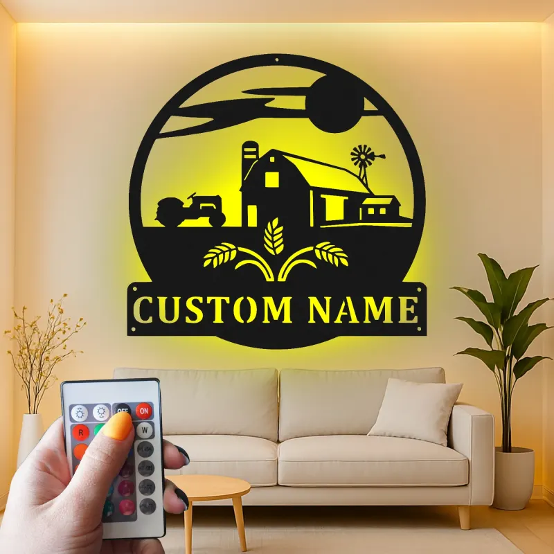 Cartel de metal LED con escena de granja personalizada, regalo para agricultores, decoración rústica para el hogar 1