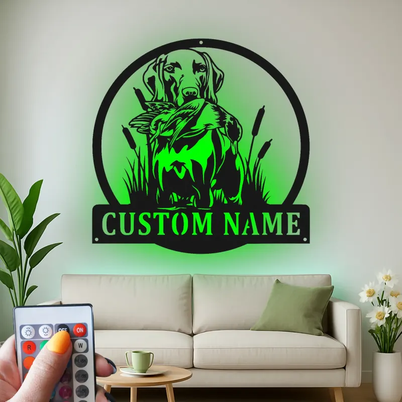 Panneau de chasse personnalisé Labrador Retriever | Décoration murale en métal rétroéclairée pour chasseurs | Décor de chasse au canard personnalisé
