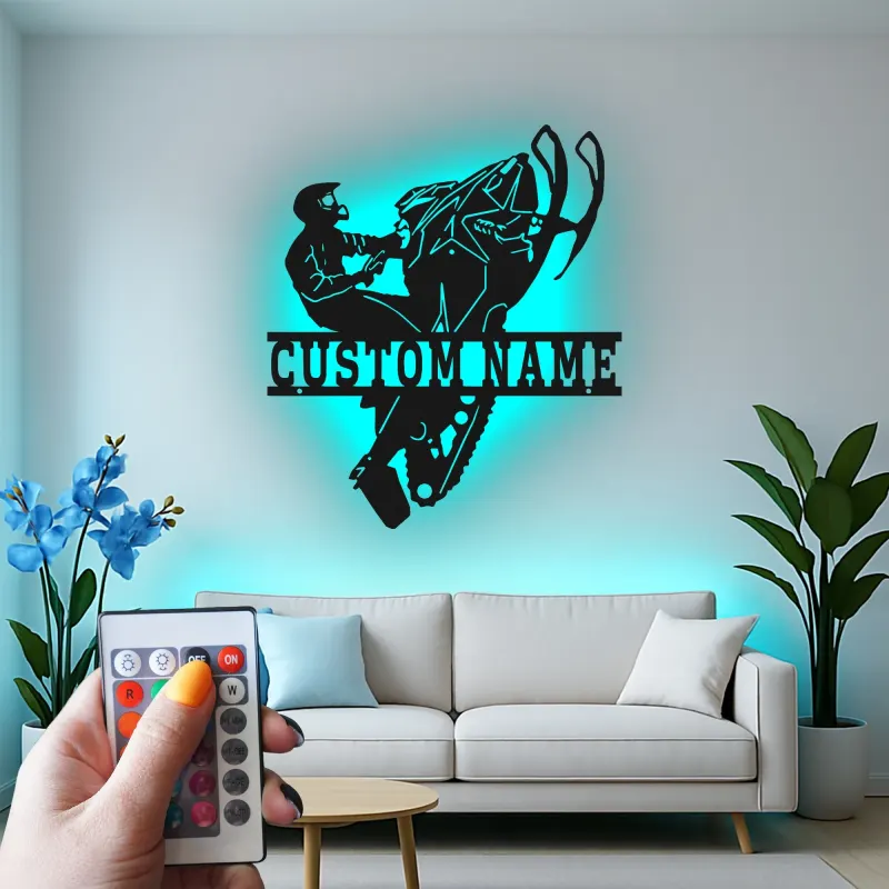 Custom Snowmobile Metal Sign | Personalized LED Wall Art for Man Cave | Extreme Winter Sports Rider Gift