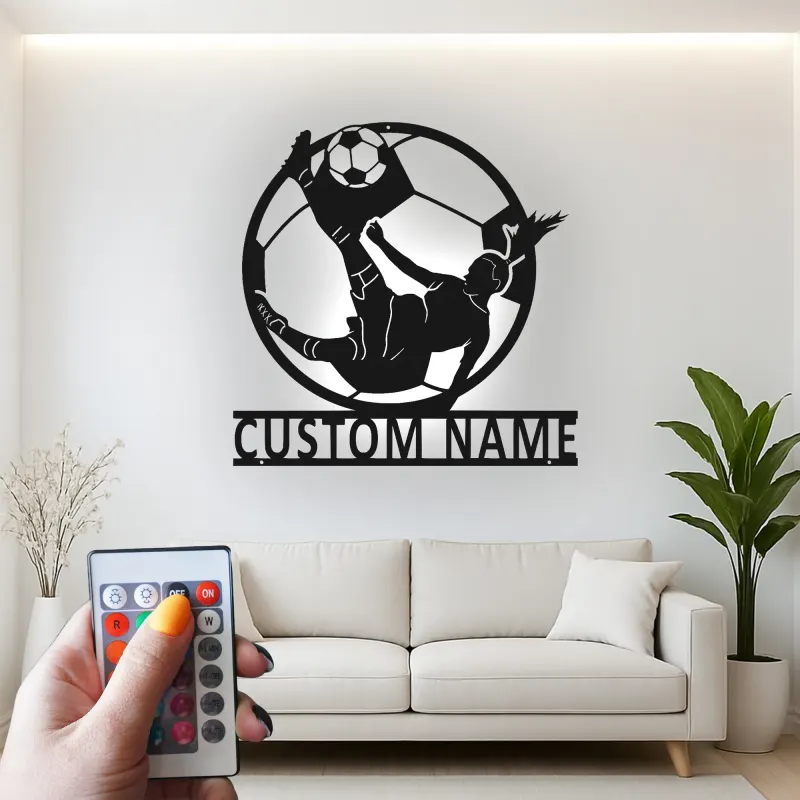 Panneau LED Personnalisé Joueur de Football | Décoration Murale en Métal Personnalisée | Décor & Cadeau pour Athlète