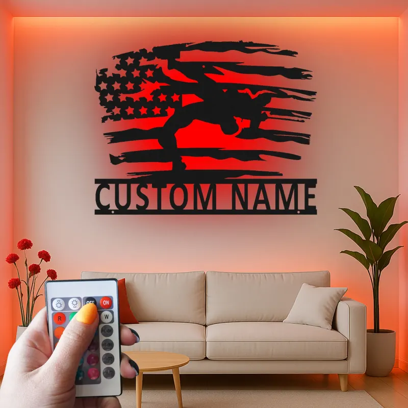 Cartel de metal LED personalizado con bandera americana para soldados, regalo militar para veteranos, decoración patriótica del hogar