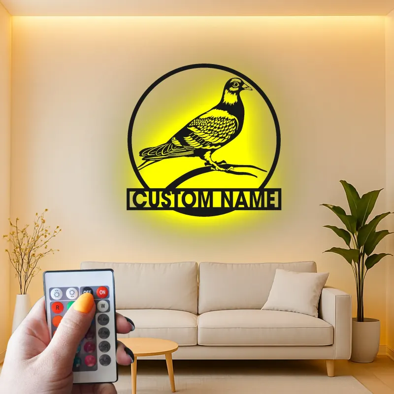 Custom Pigeon LED Sign | Metal Bird Wall Art | Personalized Garden & Patio Decor | Gift for Bird Lovers