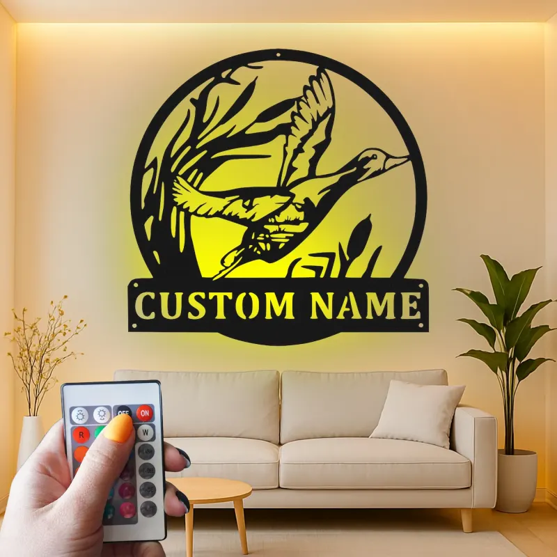 Cartel de metal LED personalizado de pato en vuelo regalo para cazadores decoración rústica de cabaña o refugio