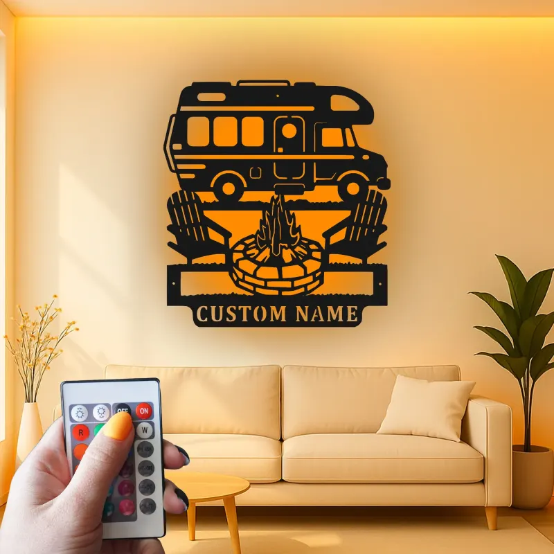 Personalisierte LED-Beleuchtung Metall-Wandkunst für Wohnmobile – Geschenk für Camper und Outdoor-Abenteuer