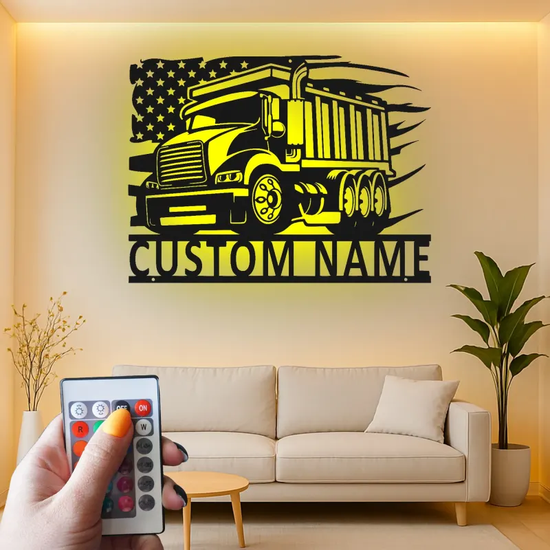 Cartel de metal LED de camión volquete personalizado, regalo para camioneros, decoración para garaje o cueva de hombre