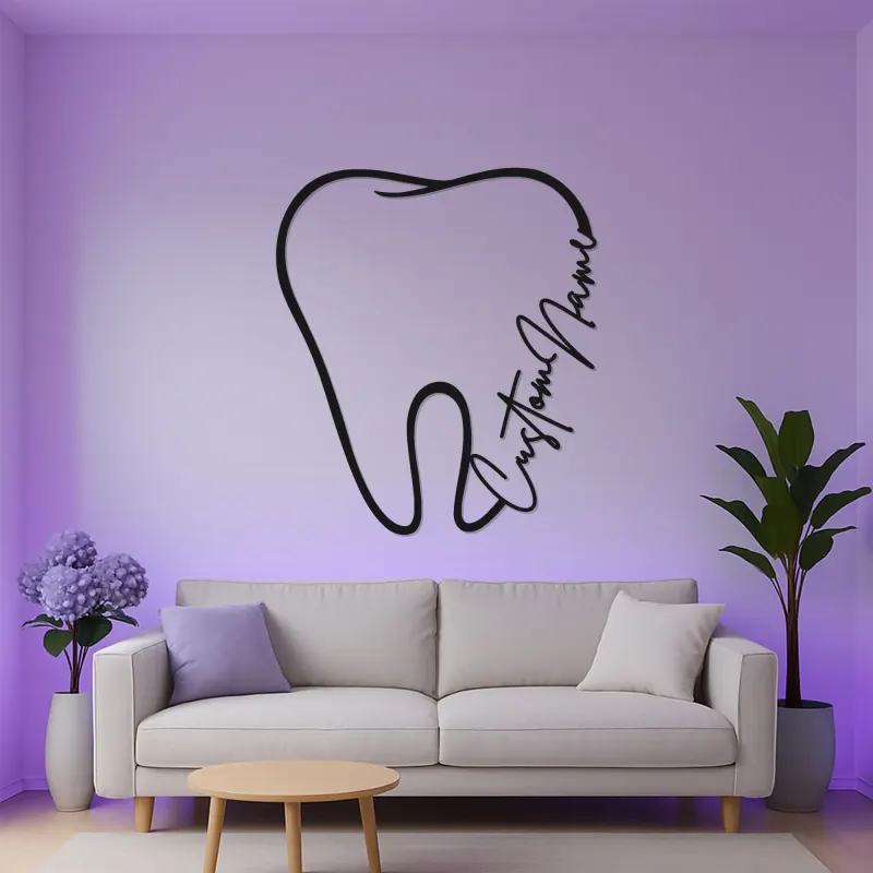 Personalisierte Zahnsilhouette-Schild | LED-Metall-Wandkunst | Dekor für Zahnarztpraxen | Geschenk für Hygieniker
