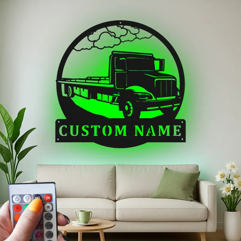 Cartel de metal LED personalizado de camión de plataforma regalo para conductores de camiones decoración de garaje u oficina