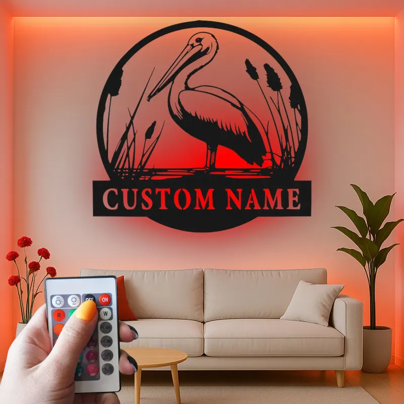 Custom Pelican LED Metal Sign | Personalized Lake House Wall Decor | Lighted Coastal Bird Art | Nature Lover Gift