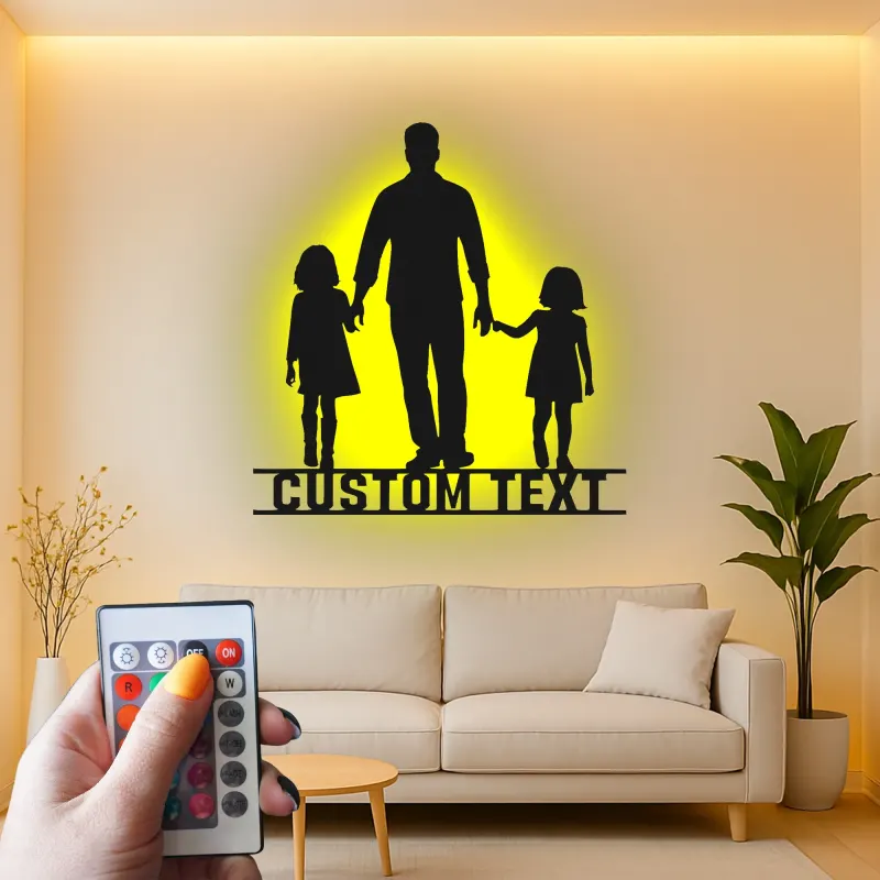 Cartel de metal LED personalizado con silueta familiar, regalo para padres, decoración familiar para el salón