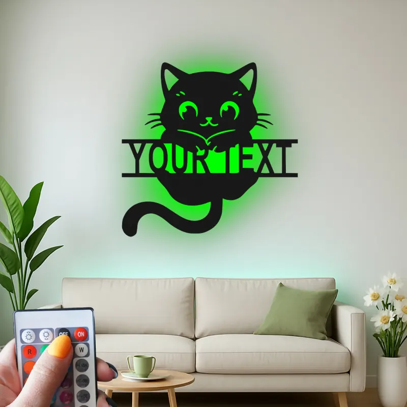 Décoration murale en métal personnalisée en forme de silhouette de chat avec rétroéclairage LED - Cadeau pour les amoureux des chats - Décor de chambre ou de salon 2