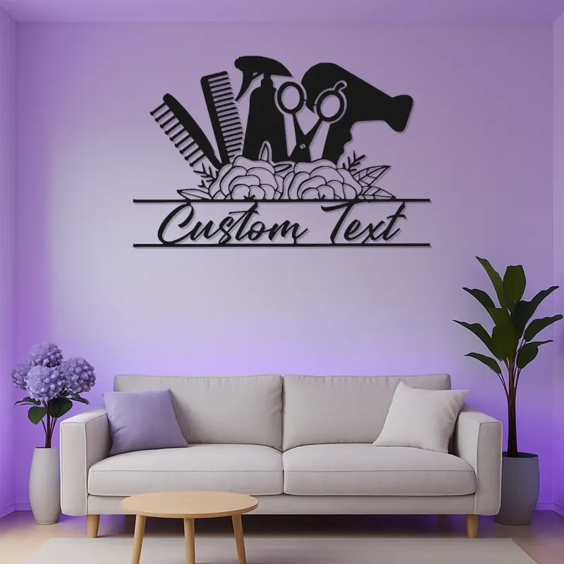 Insegna su misura per hair stylist | Arte murale LED in metallo per saloni | Decorazione personalizzata per beauty studio | Regalo per parrucchiere