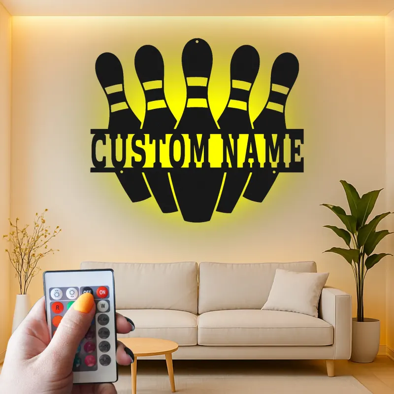 Insegna in metallo LED personalizzata con birilli da bowling - Regalo per appassionati di bowling e decorazione per sala giochi 2