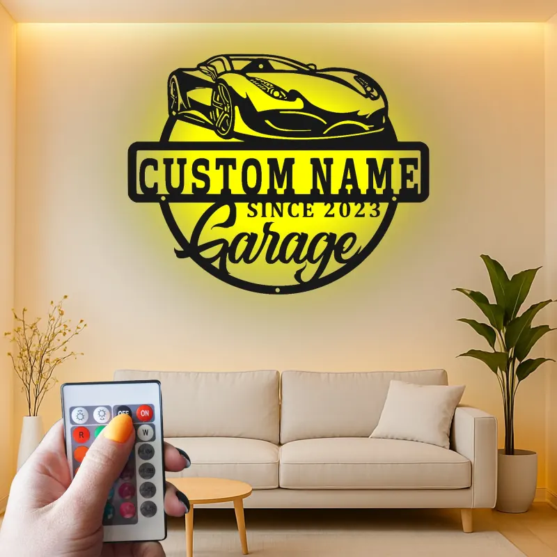 Custom Sports Car Garage Led Light Metal Wall Art Personalized Gift for Car Enthusiasts Man Cave Decor 1