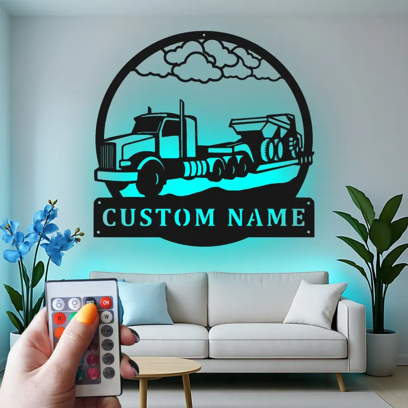 Insegna in metallo LED personalizzata per camion e rimorchio, regalo per camionisti, decorazione per garage o man cave