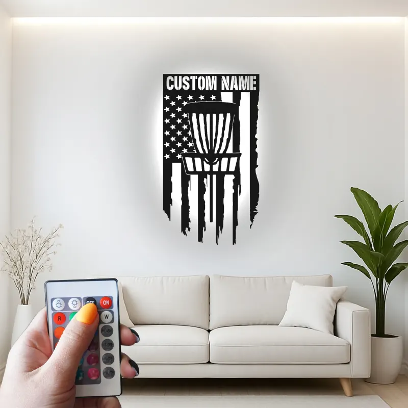 Cartel de metal LED personalizado para cesta de disc golf, regalo personalizado para disc golfers, decoración de sala de juegos