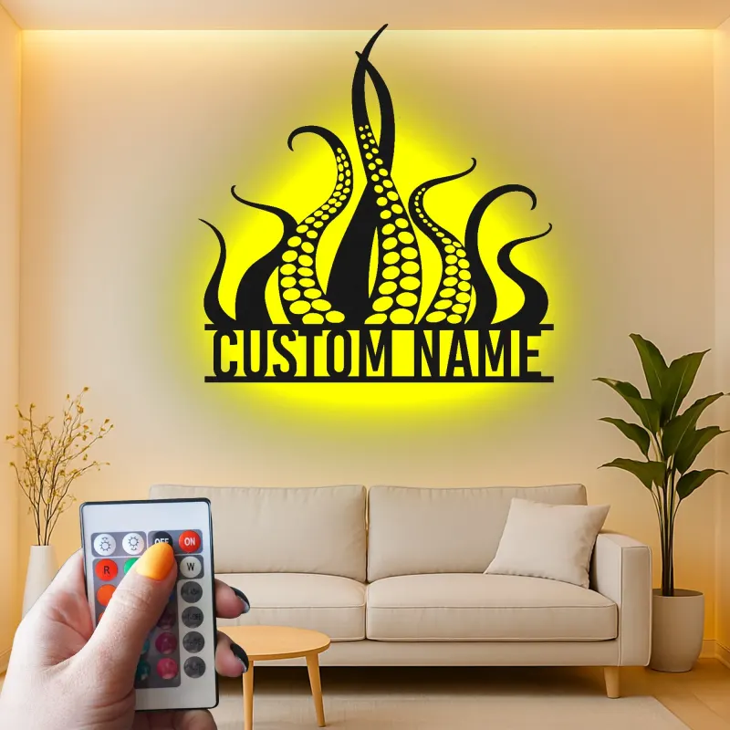 Kraken Octopus LED Metal Sign | Custom Nautical Wall Art | Personalized Tentacles Decor for Business & Ocean Lovers