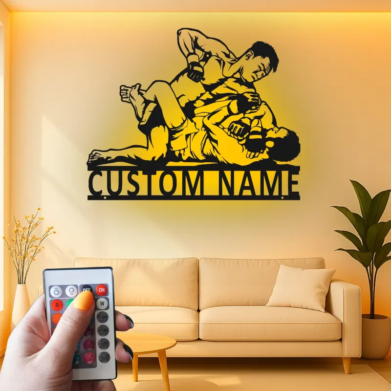 Insegna in metallo MMA personalizzata | Insegna LED per palestra o man cave | Regalo per combattenti di arti marziali