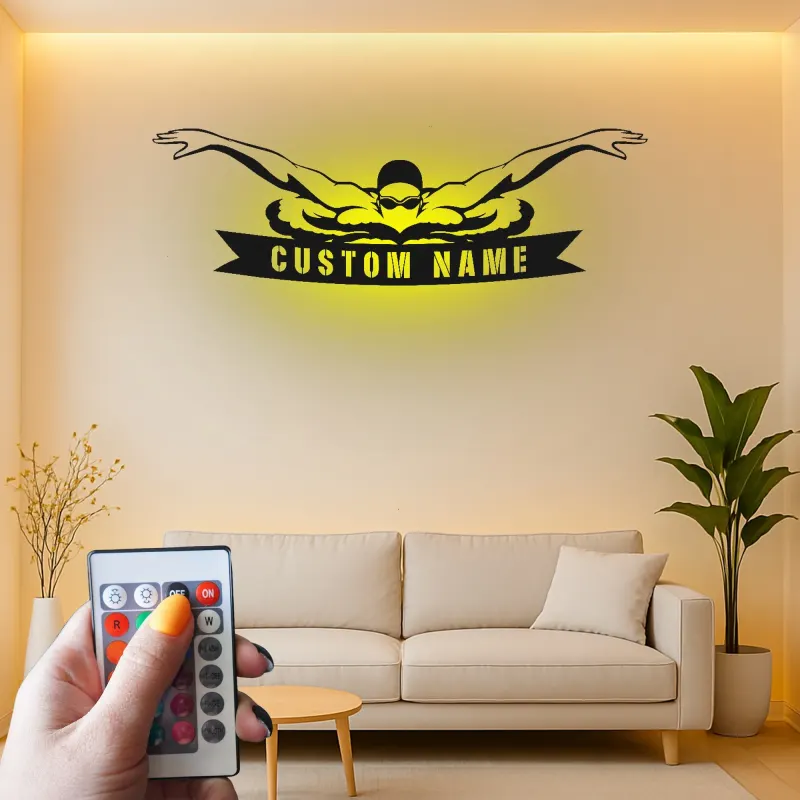 Décoration murale en métal LED personnalisée pour nageurs - Cadeau pour nageurs