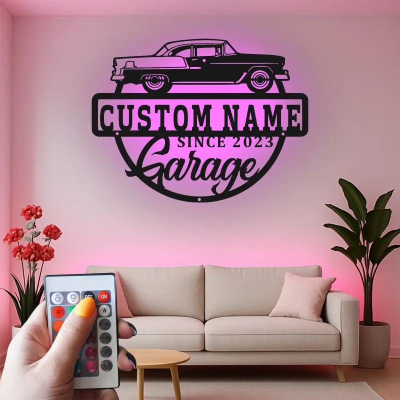 Custom Classic Car Led Light Metal Wall Art Personalized Garage Gift for Him Man Cave Decor 6