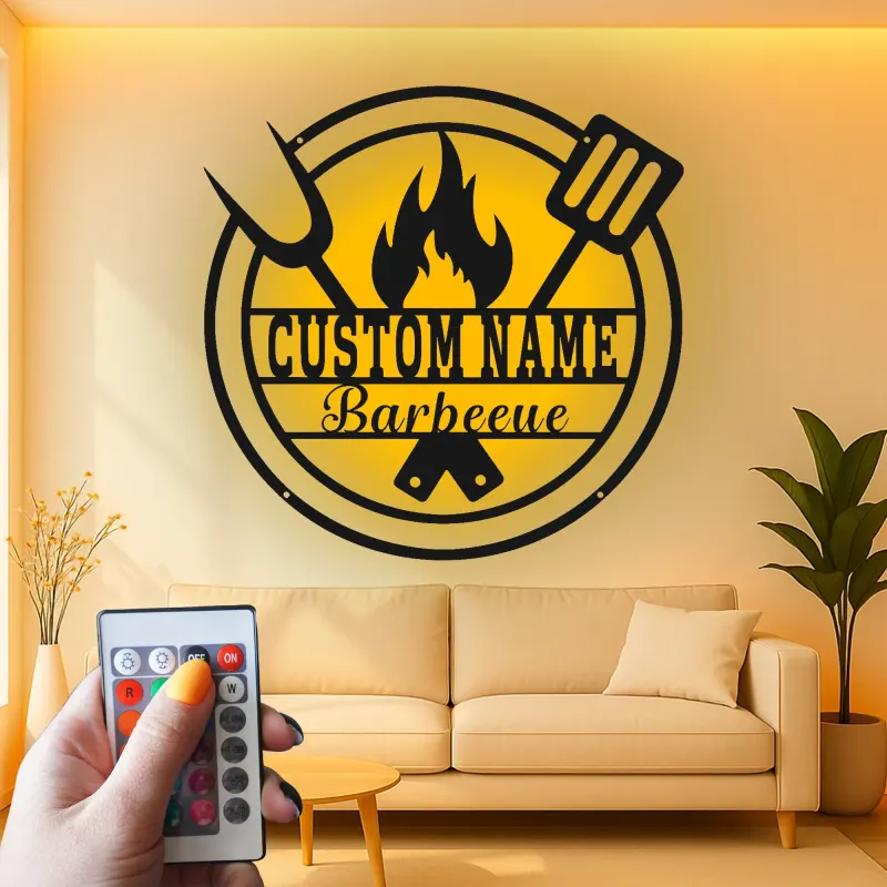 Insegna in metallo personalizzata per barbecue e luce LED regalo per maestro del grill decorazione per patio all'aperto