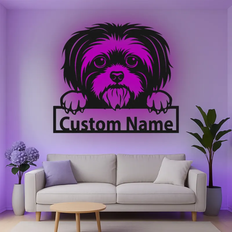 Insegna in metallo LED personalizzata per Shih Tzu - Regalo per amanti dei cani - Decorazione per soggiorno 2