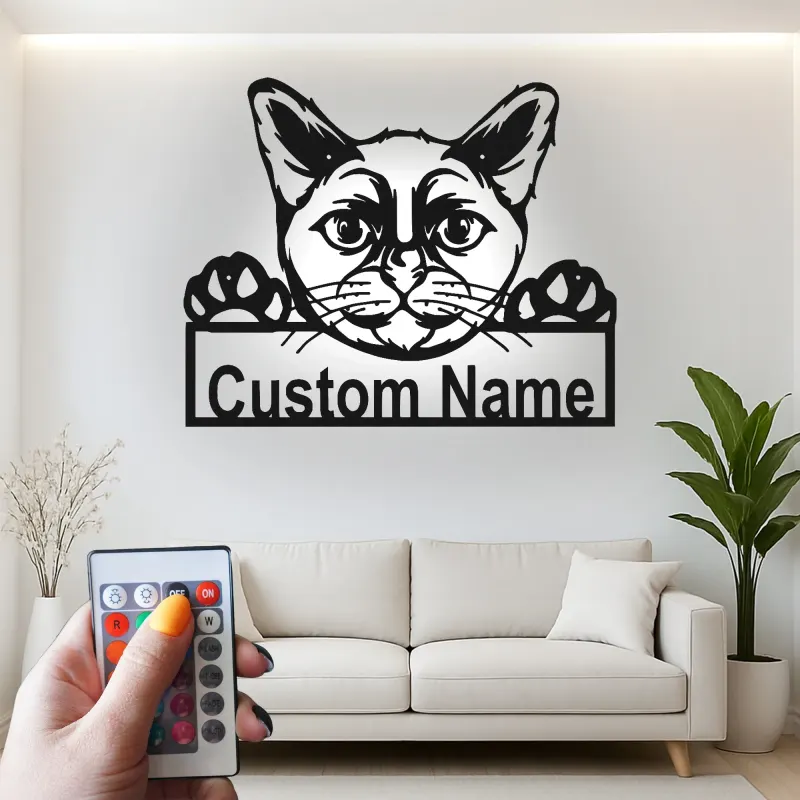 Insegna in metallo personalizzata con luce LED per gatti - Regalo per amanti dei gatti, decorazione per soggiorno o camera da letto 2