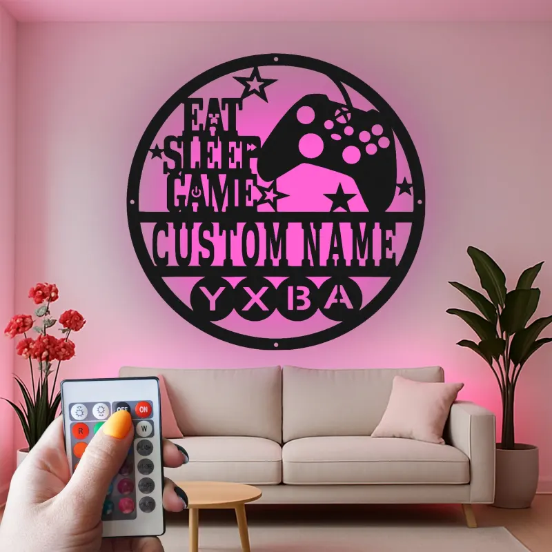 Insegna LED gamer personalizzata | Arte in metallo personalizzata per sala giochi | Decorazione luminosa con controller | Regalo per figlio adolescente