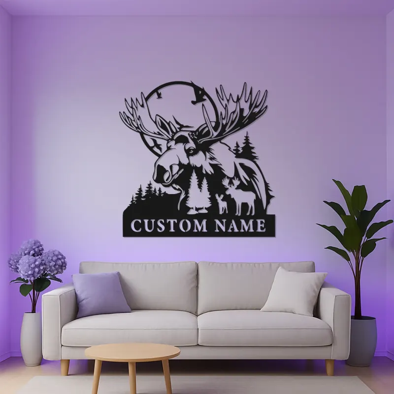 Custom Moose Family Sign | LED Lighted Metal Wall Art | Rustic Cabin Decor | Personalized Lodge Signage | Outdoorsman Gift
